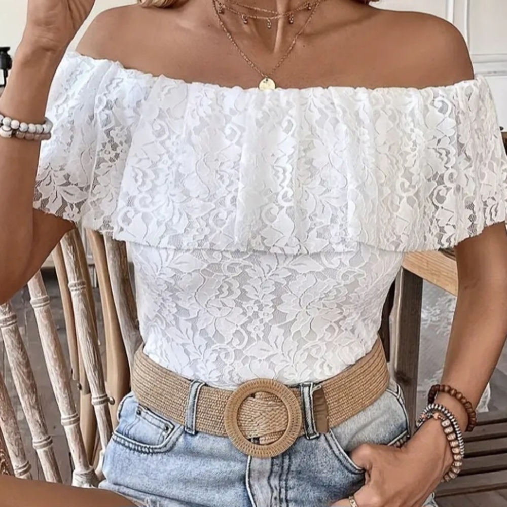 Elegant Off-Shoulder Lace Top - White